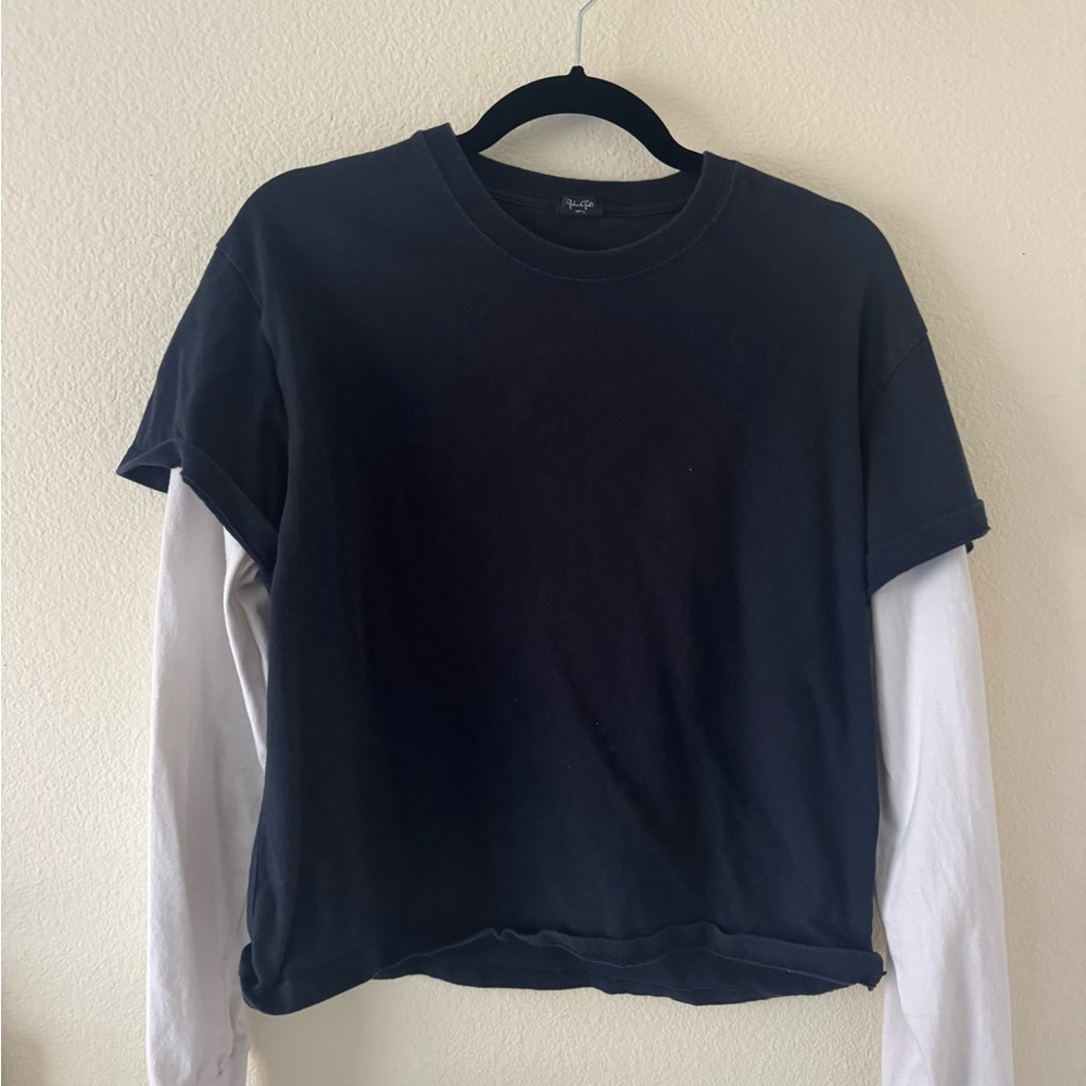 Brandy Melville Black Layered-Look Long Sleeve Tee with White Sleeves
